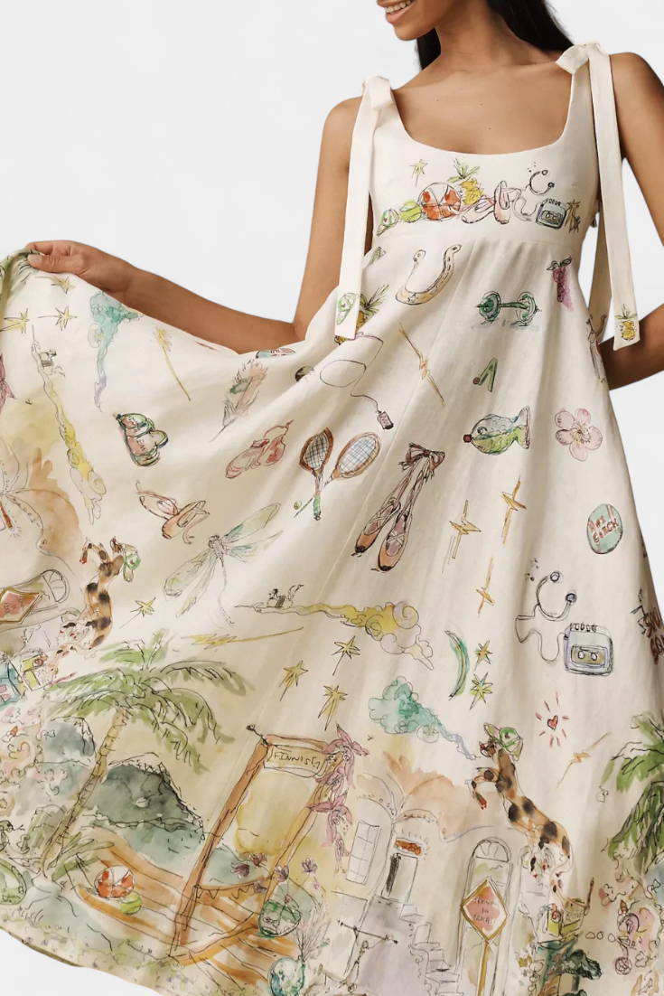 Vestido Largo Case Con Cordones Encantados Estampado Floral
