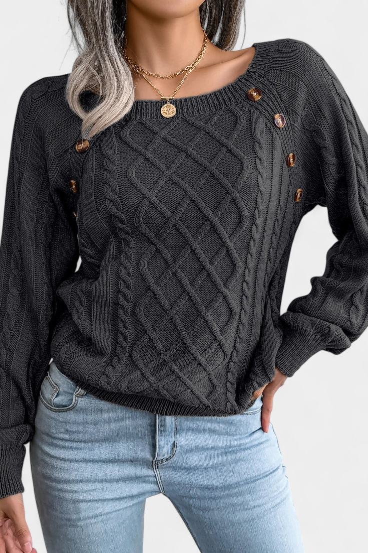 Suéter Punto Cuello Cuadrado Con Botones Chic Y Distinción