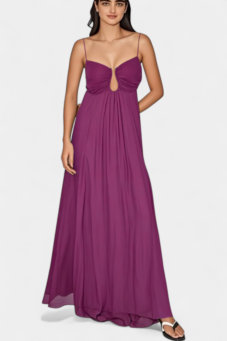 Vestido Maxi Elettra Tirantes Finos Drapeado Coqueto