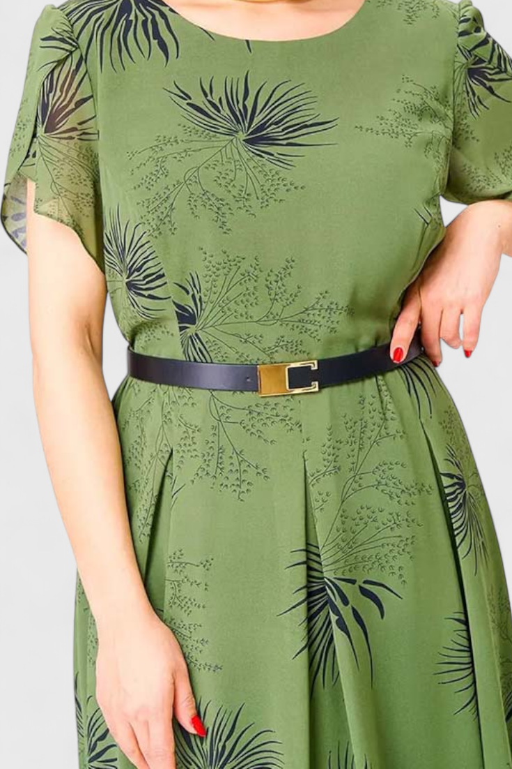 Vestido Midi Chiffon Verde Con Corte En A Sin Enredos