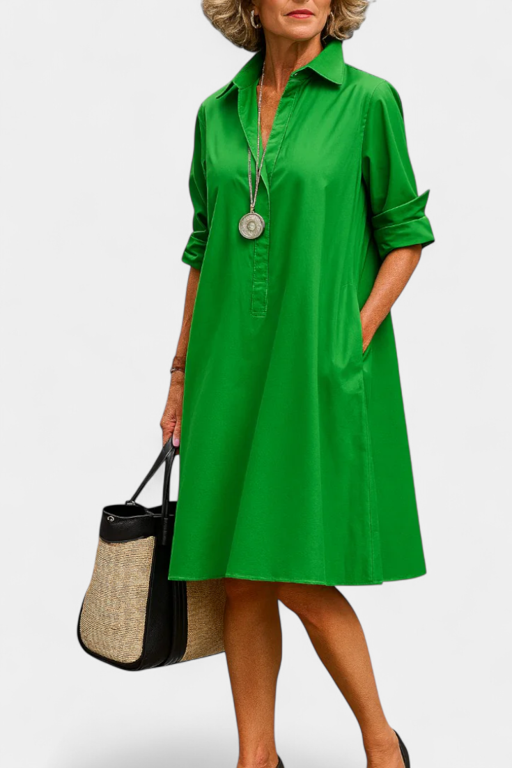 Vestido Larissa Algodón Seda Fría Con Solapa Chic Listo