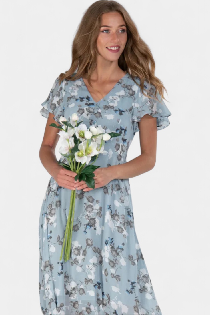 Vestido Maxi Floral Amara Con Escote En V Mangas Aladas