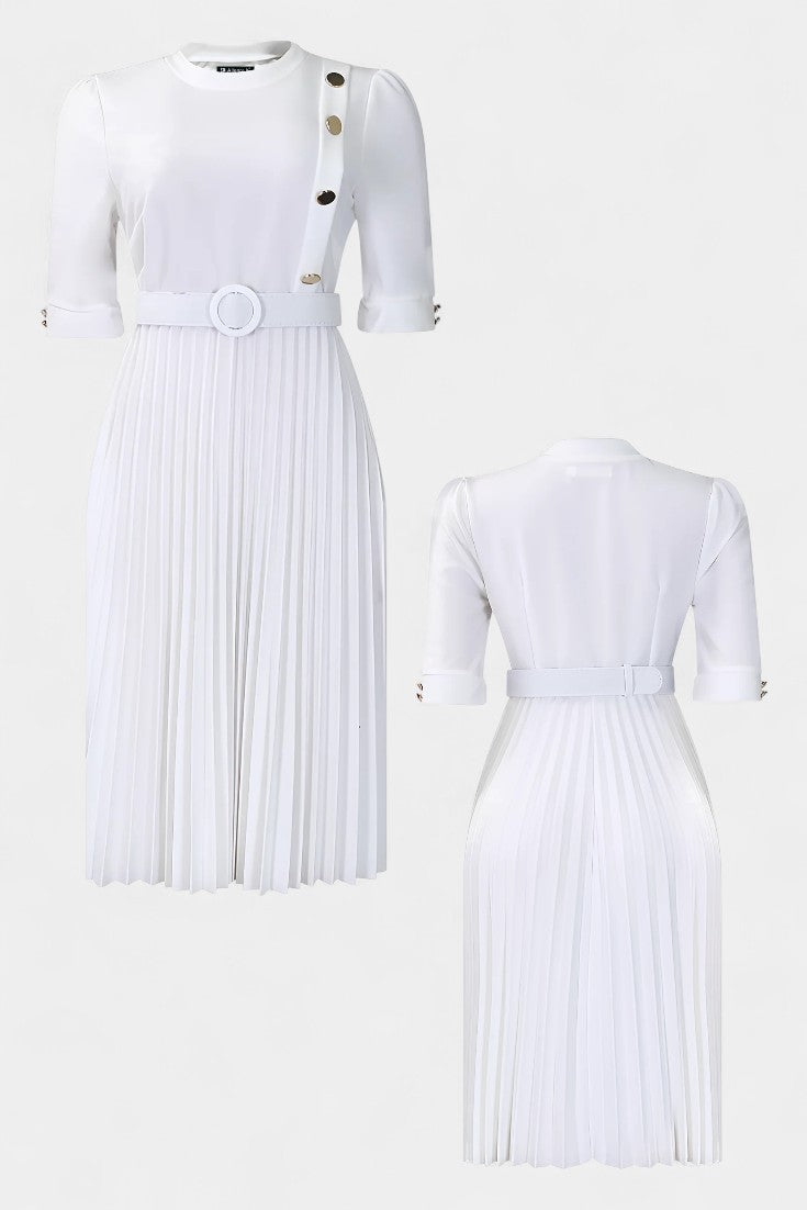 Vestido Pliegues Con Botones Decorativos Elite Brilla