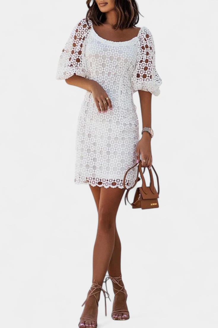 Vestido Engracia Corto Encaje Coqueto Mangas Abullonadas