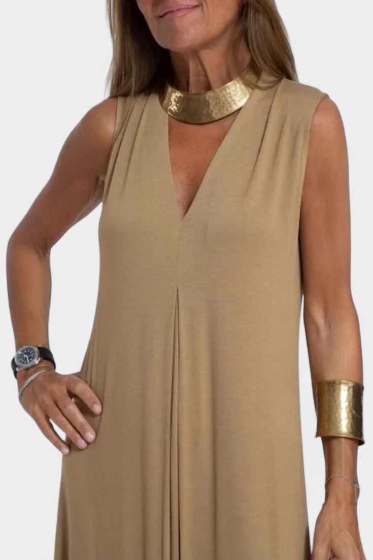 Vestido Maxi Sin Mangas Felisa Crepé Liso Deslumbra