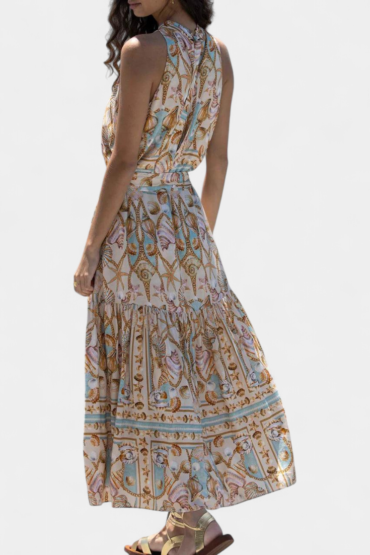 Teófila Vestido Largo Silky Estampado Tesoros del Océano