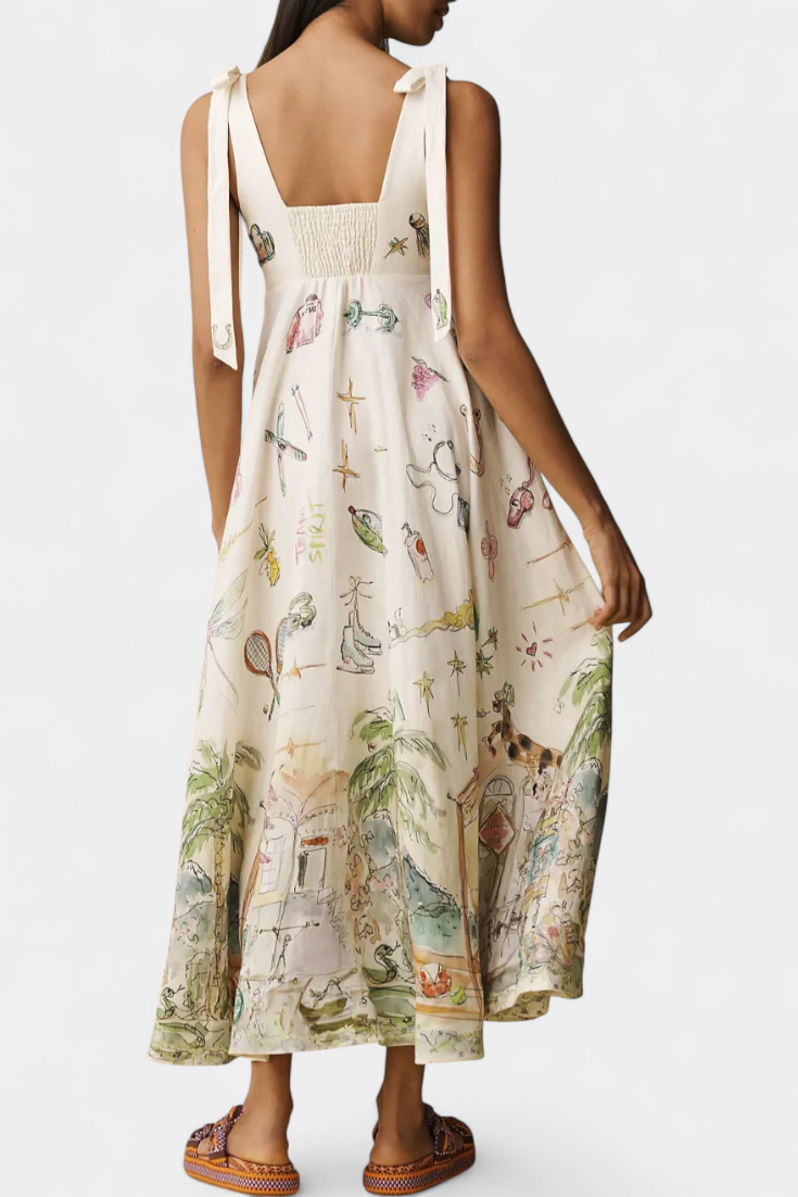 Vestido Largo Case Con Cordones Encantados Estampado Floral