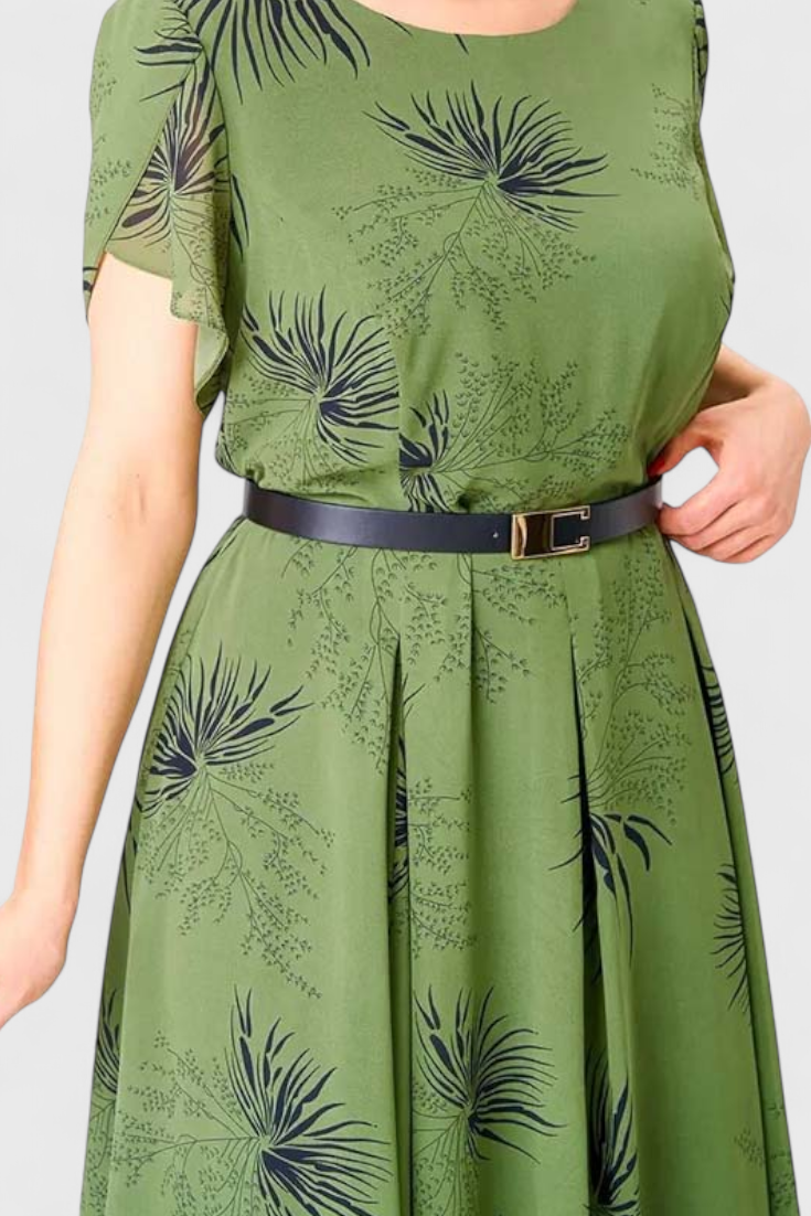 Vestido Midi Chiffon Verde Con Corte En A Sin Enredos