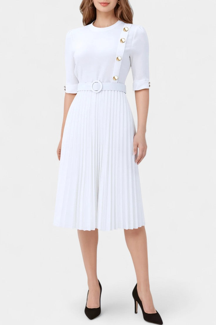 Vestido Pliegues Con Botones Decorativos Elite Brilla