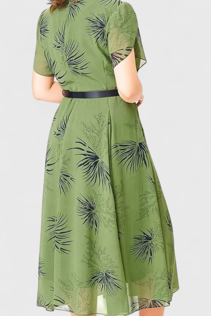Vestido Midi Chiffon Verde Con Corte En A Sin Enredos