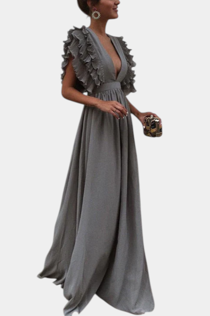 Vestido Maxi Lucera Tejido Suave Con Mangas Volantes