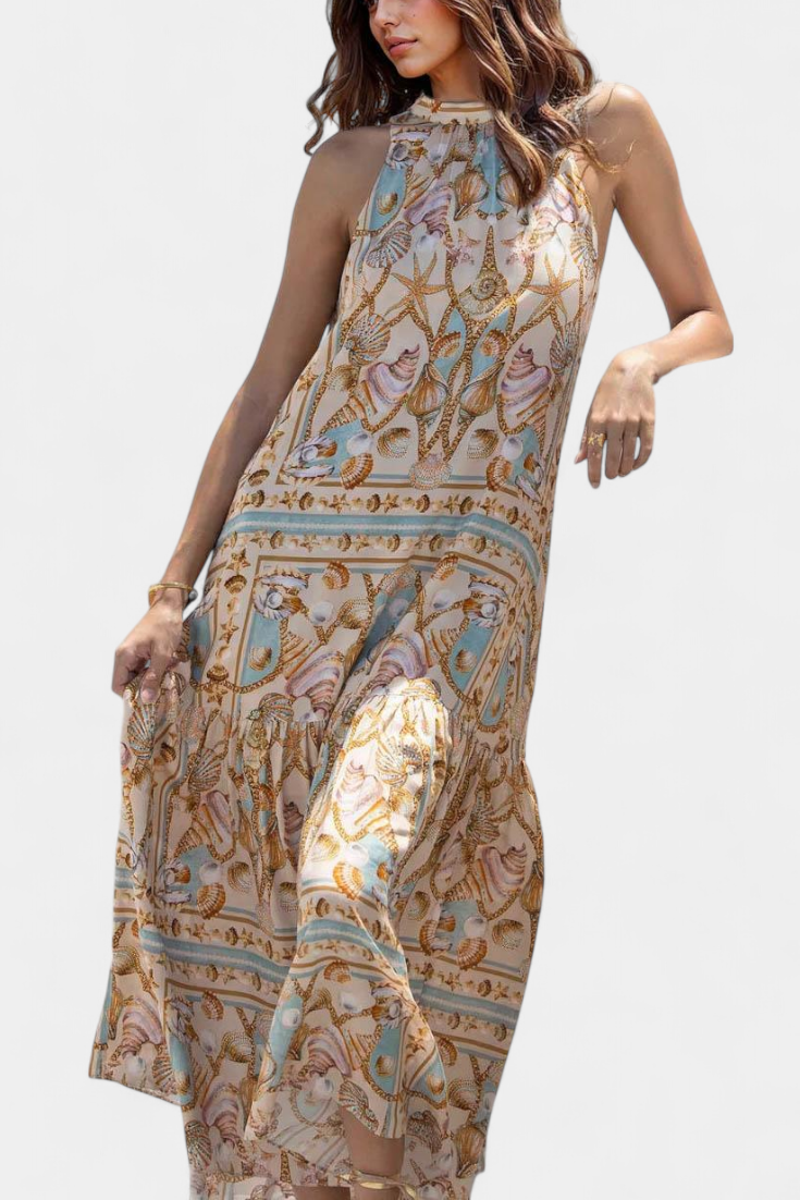 Teófila Vestido Largo Silky Estampado Tesoros del Océano