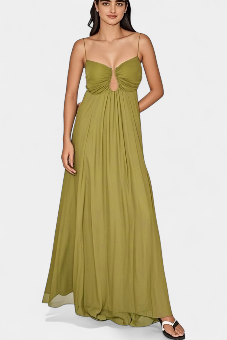 Vestido Maxi Elettra Tirantes Finos Drapeado Coqueto