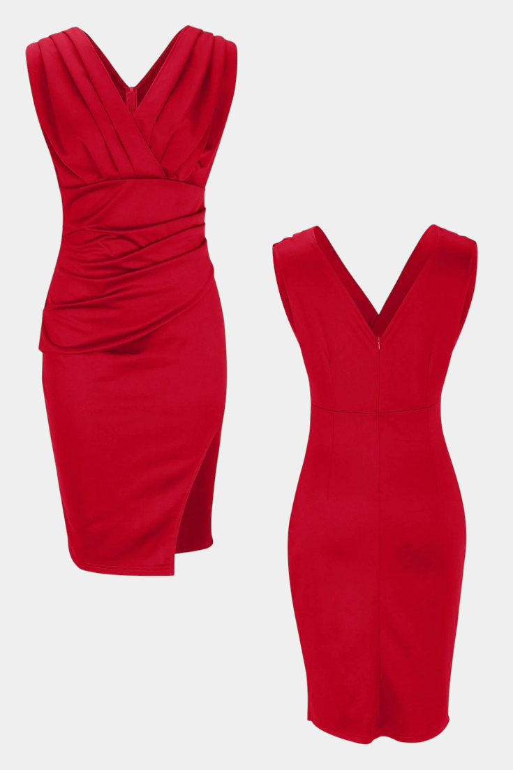 Vestido Ceñido Con Escote En V Y Abertura Lateral Chic