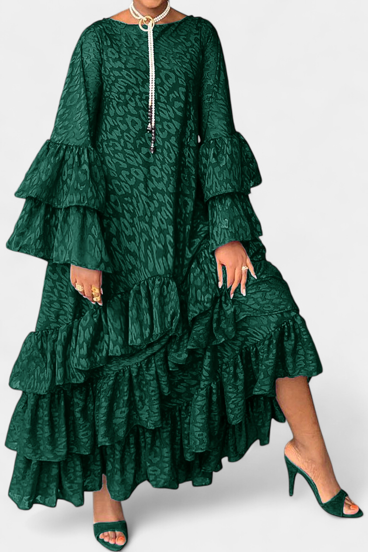 Vestido Maxi Asimétrico Plisados Con Volantes Divertidos