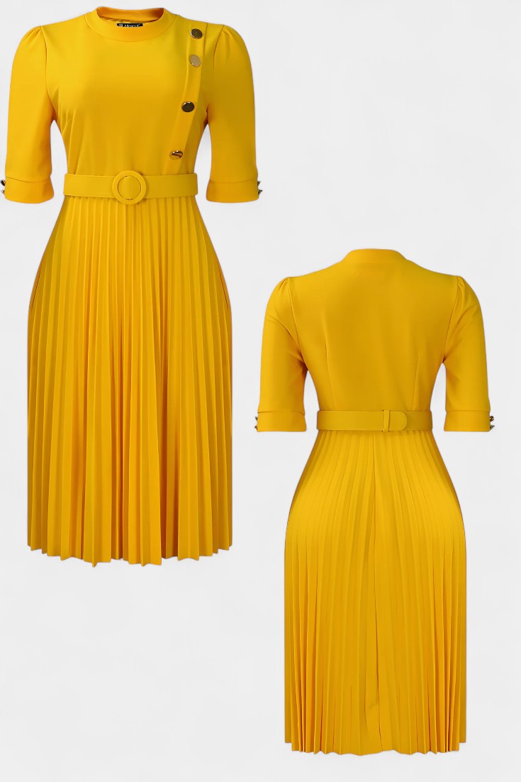 Vestido Pliegues Con Botones Decorativos Elite Brilla