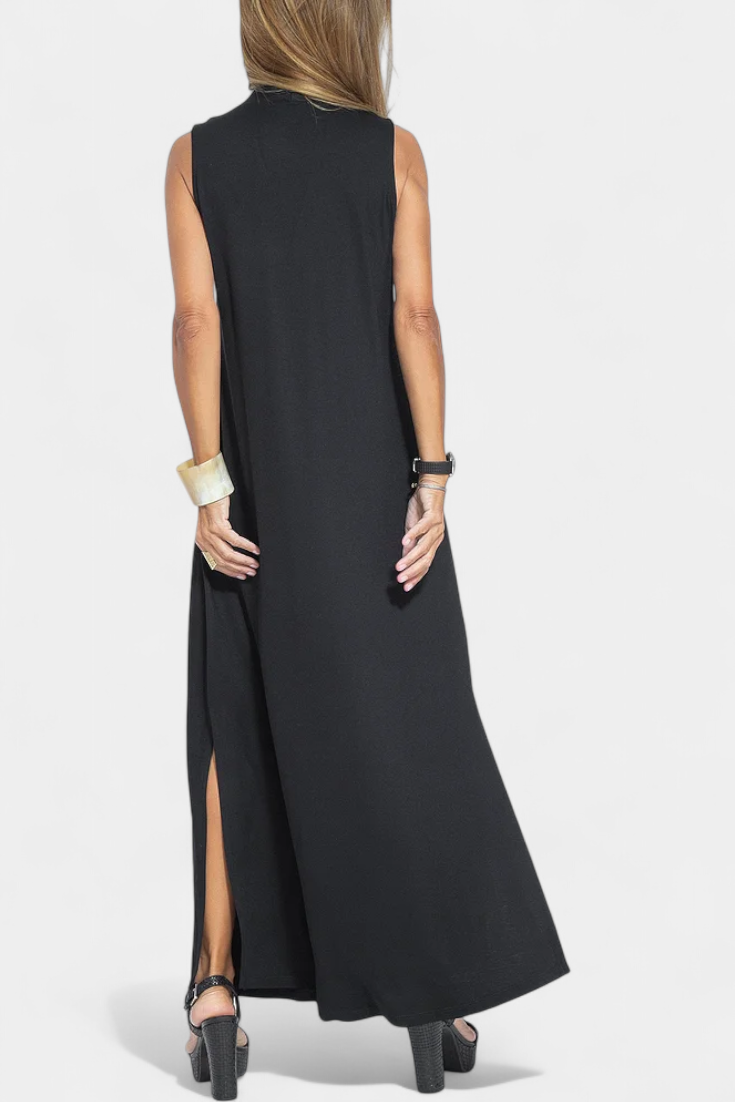 Vestido Maxi Sin Mangas Felisa Crepé Liso Deslumbra