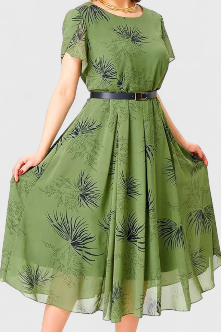 Vestido Midi Chiffon Verde Con Corte En A Sin Enredos