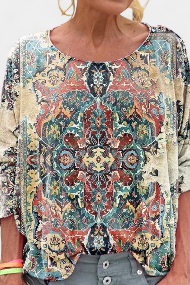 Blusa Omari Holgada con Estampado Bohemio Retro Divertido