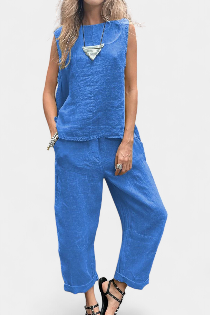 Leona Conjunto Coqueto Chaleco Pantalón Algodón Lino