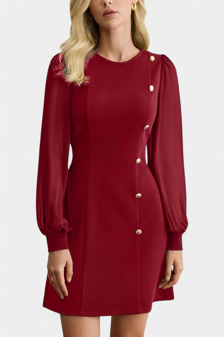 Vestido Cuello Redondo Con Corte A Line Botones Frontales