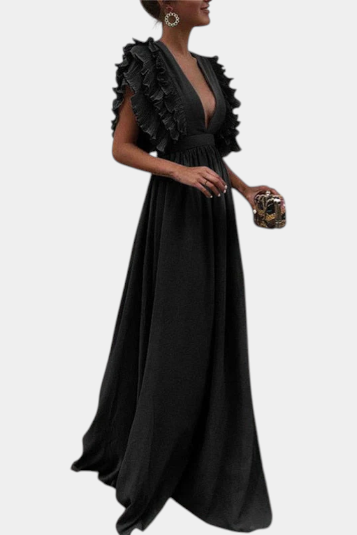 Vestido Maxi Lucera Tejido Suave Con Mangas Volantes