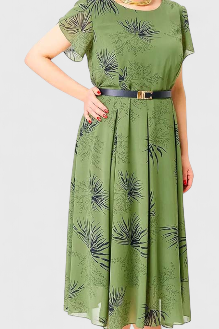 Vestido Midi Chiffon Verde Con Corte En A Sin Enredos
