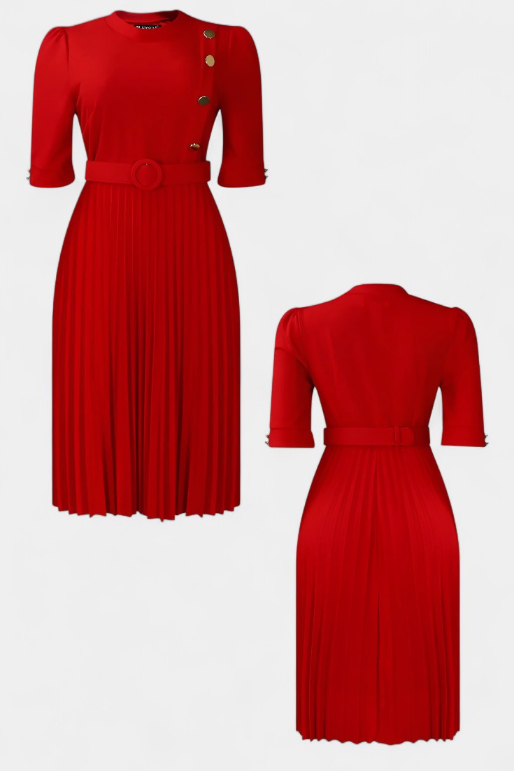Vestido Pliegues Con Botones Decorativos Elite Brilla