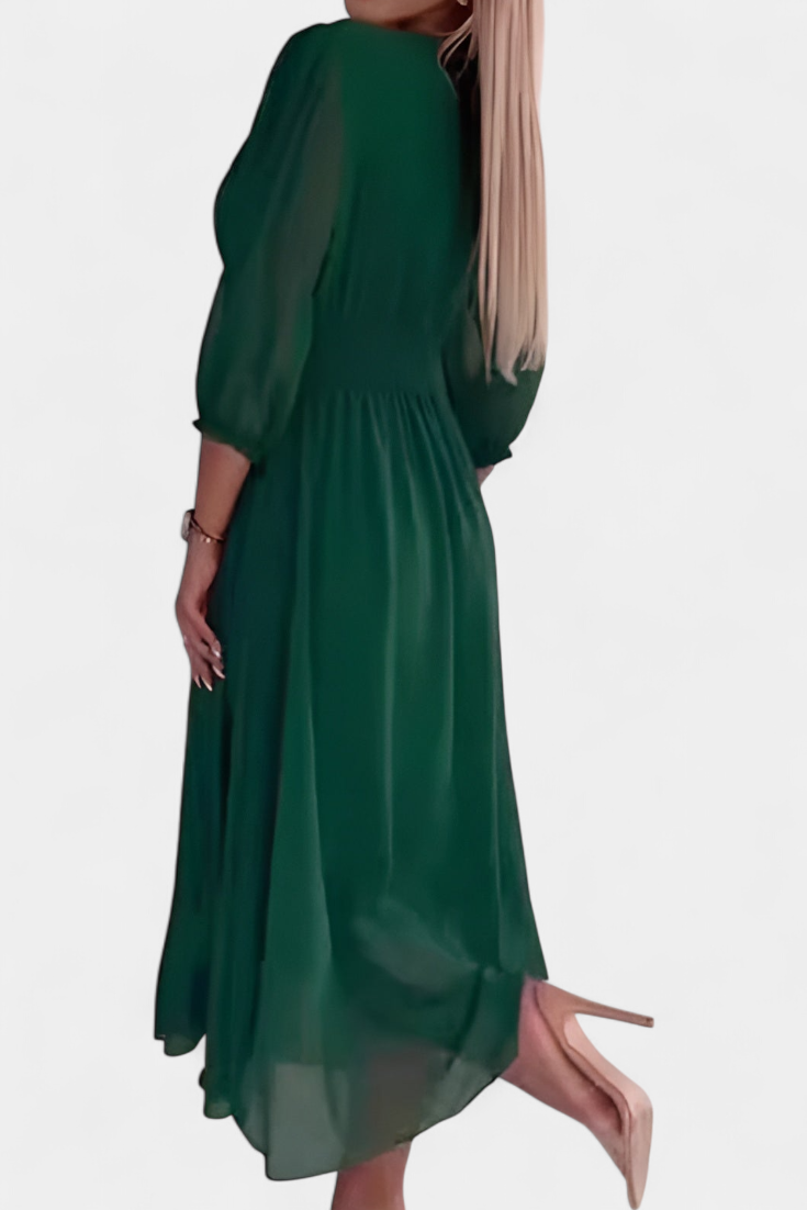 Vestido Midi Dorina Con Escote En V Toque Glam Y Distinción