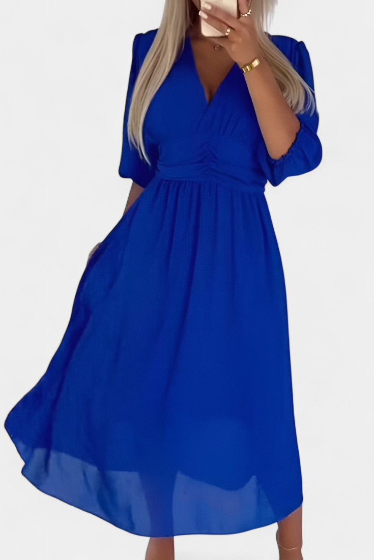 Vestido Midi Dorina Con Escote En V Toque Glam Y Distinción