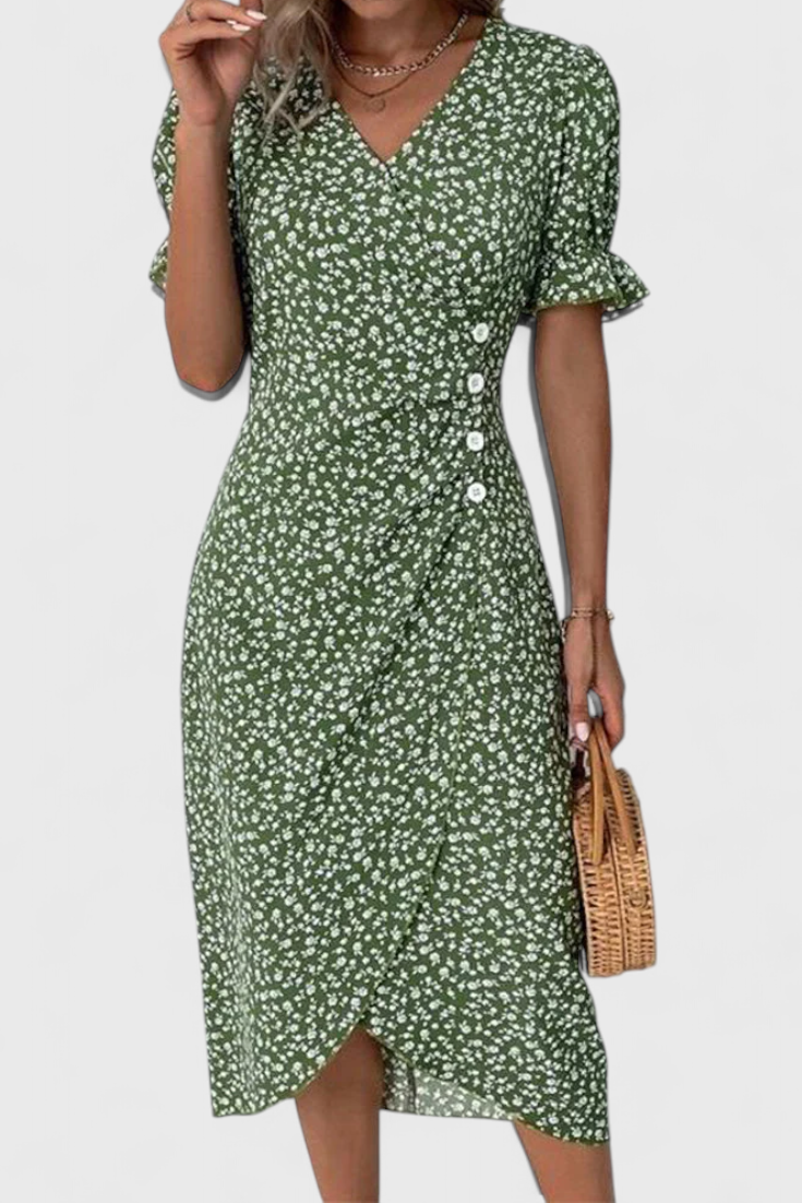 Vestido Midi Floral Con Escote En V Joana Chic Exclusiva