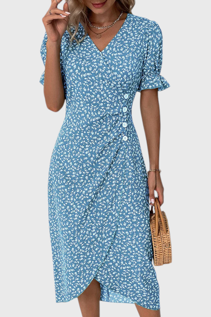 Vestido Midi Floral Con Escote En V Joana Chic Exclusiva
