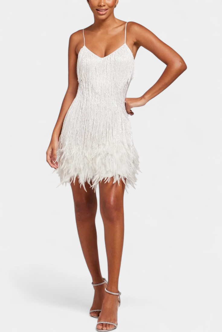 Vestido Mini con Plumas Sheril Noche Colección Exclusiva