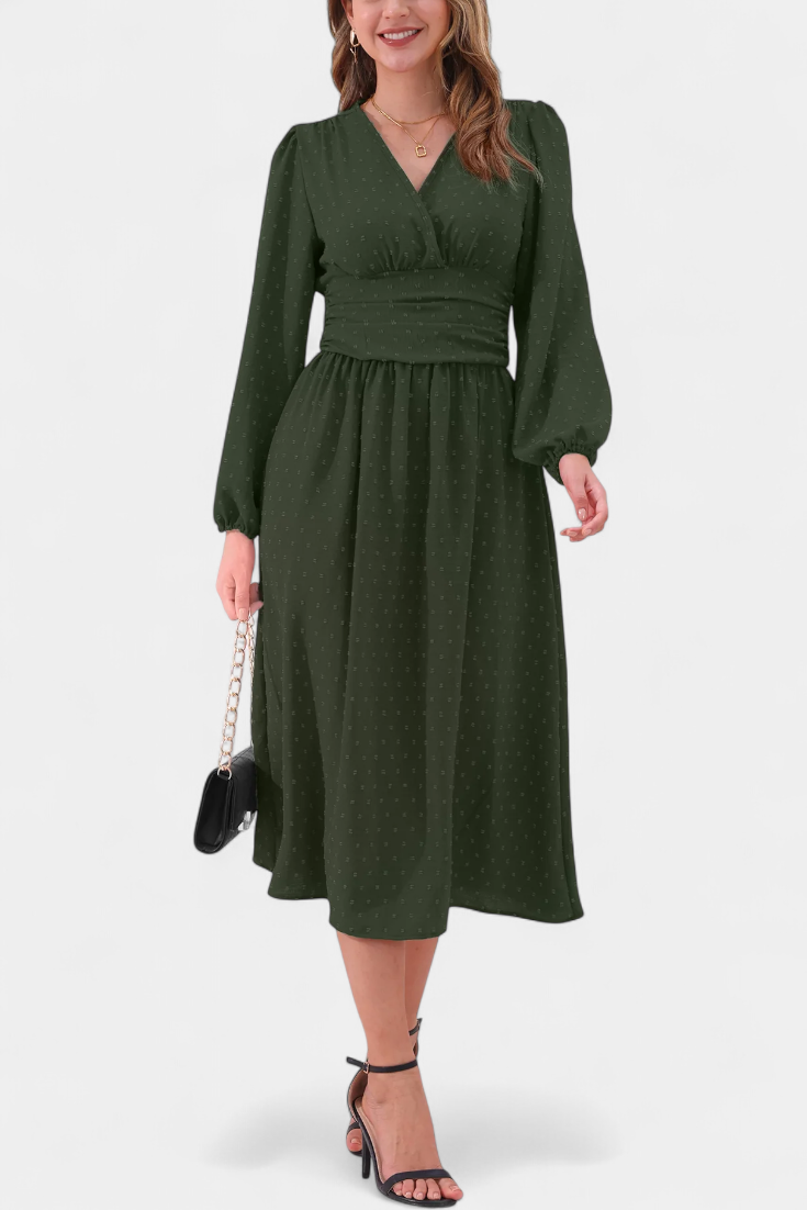 Faela Vestido Midi Oficina Lunares Suizos Exclusiva