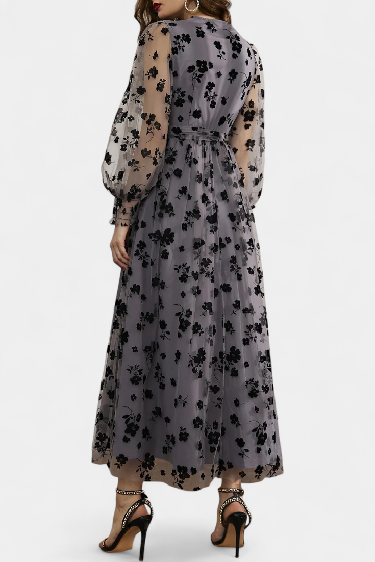 Iolanda Vestido Maxi Encaje Floral con Mangas Linterna