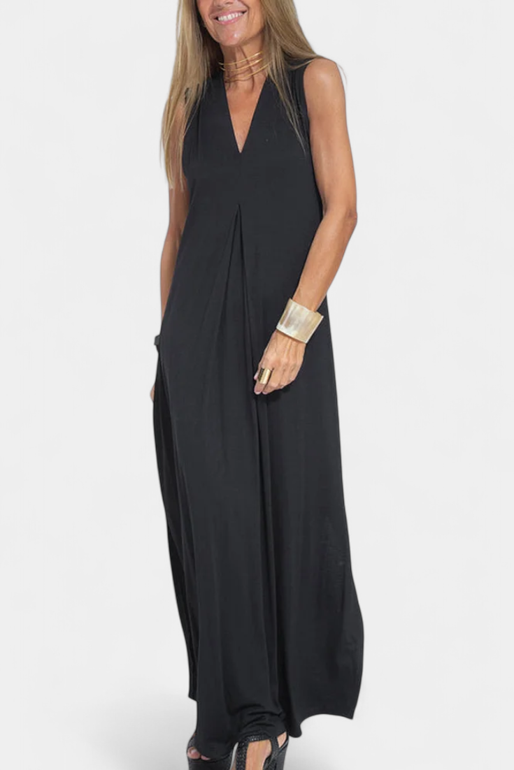 Vestido Maxi Sin Mangas Felisa Crepé Liso Deslumbra