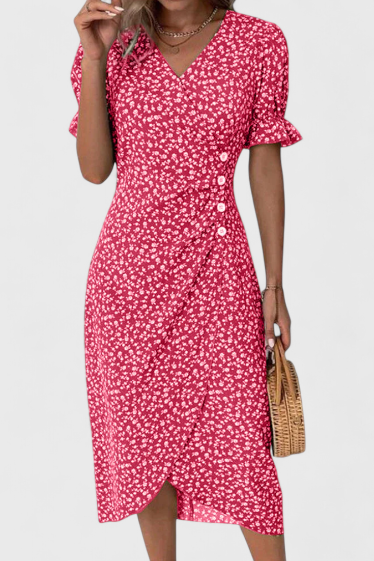 Vestido Midi Floral Con Escote En V Joana Chic Exclusiva