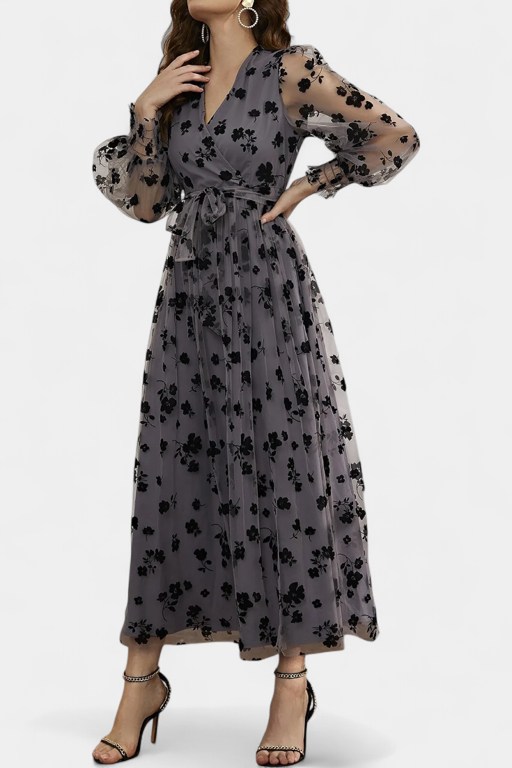 Iolanda Vestido Maxi Encaje Floral con Mangas Linterna