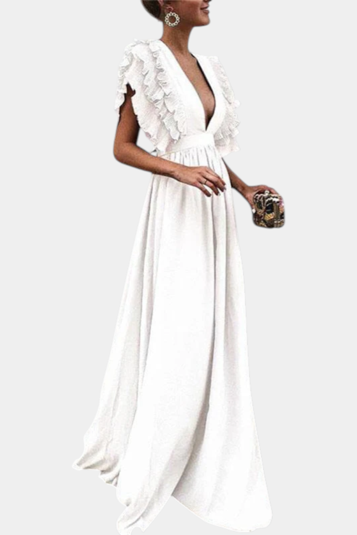 Vestido Maxi Lucera Tejido Suave Con Mangas Volantes