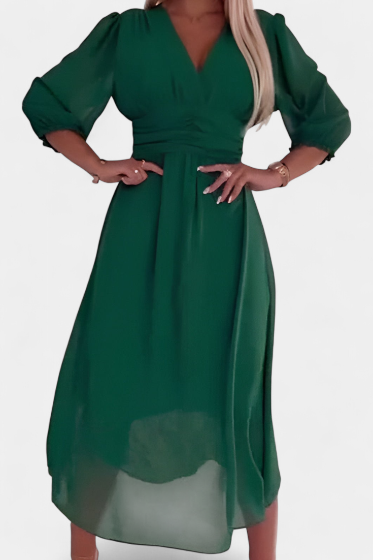 Vestido Midi Dorina Con Escote En V Toque Glam Y Distinción