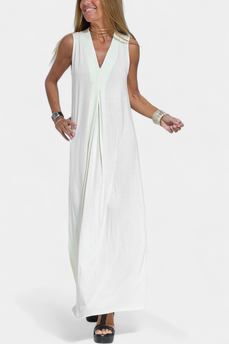 Vestido Maxi Sin Mangas Felisa Crepé Liso Deslumbra