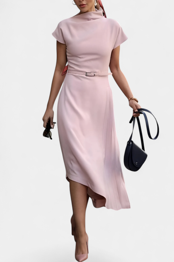 Vestido Florence Asimétrico Urbano Con Cuello Alto Estilazo