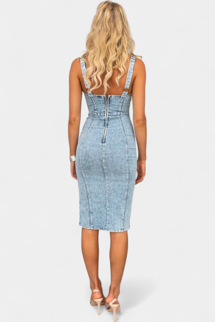 Vestido Denim Exclusivo Con Tirantes Ajustables Cautivador