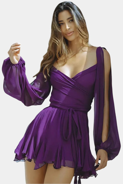 Coqueta Vestido Mini Skylar Con Escote V Y Mangas Vaporosas