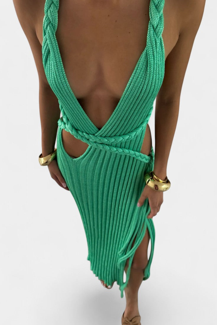 Vestido Maxi Punto Con Cintura Cable Brilla Sin Esfuerzo