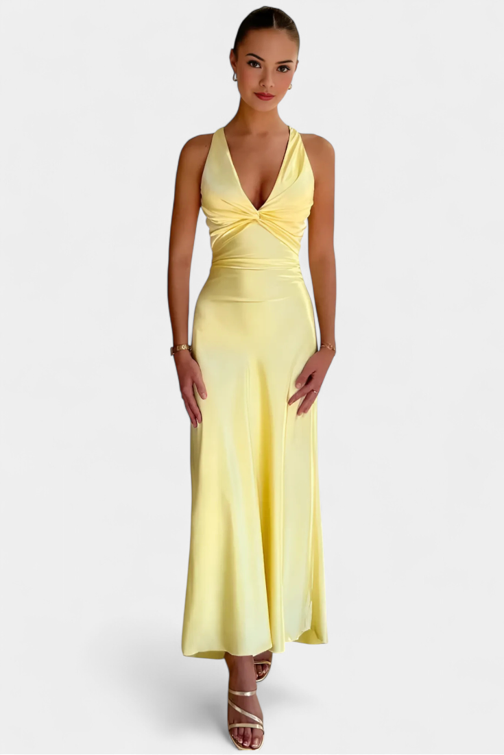 Vestido Drapé Dolores Cintura Torcida Escote V Pícara