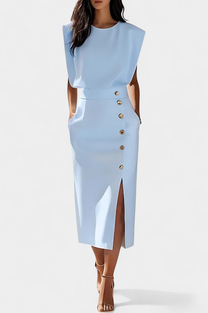 Vestido Midi Manga Larga Botones Exclusivos Y Bolsillo