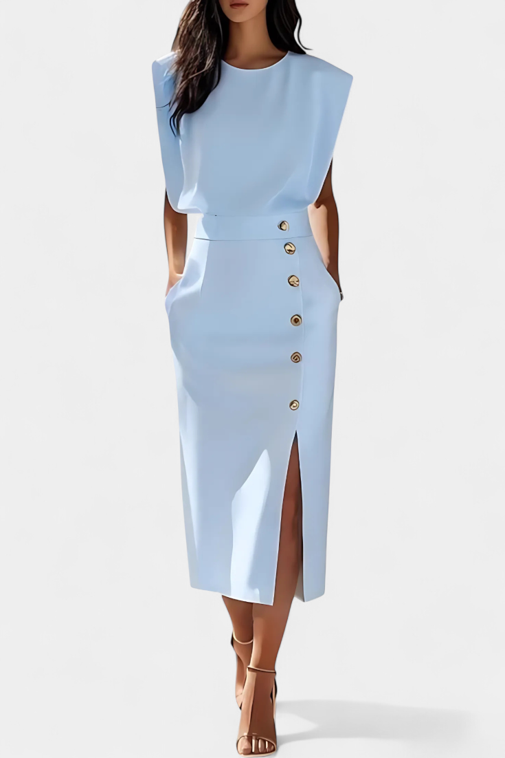Vestido Midi Manga Larga Botones Exclusivos Y Bolsillo