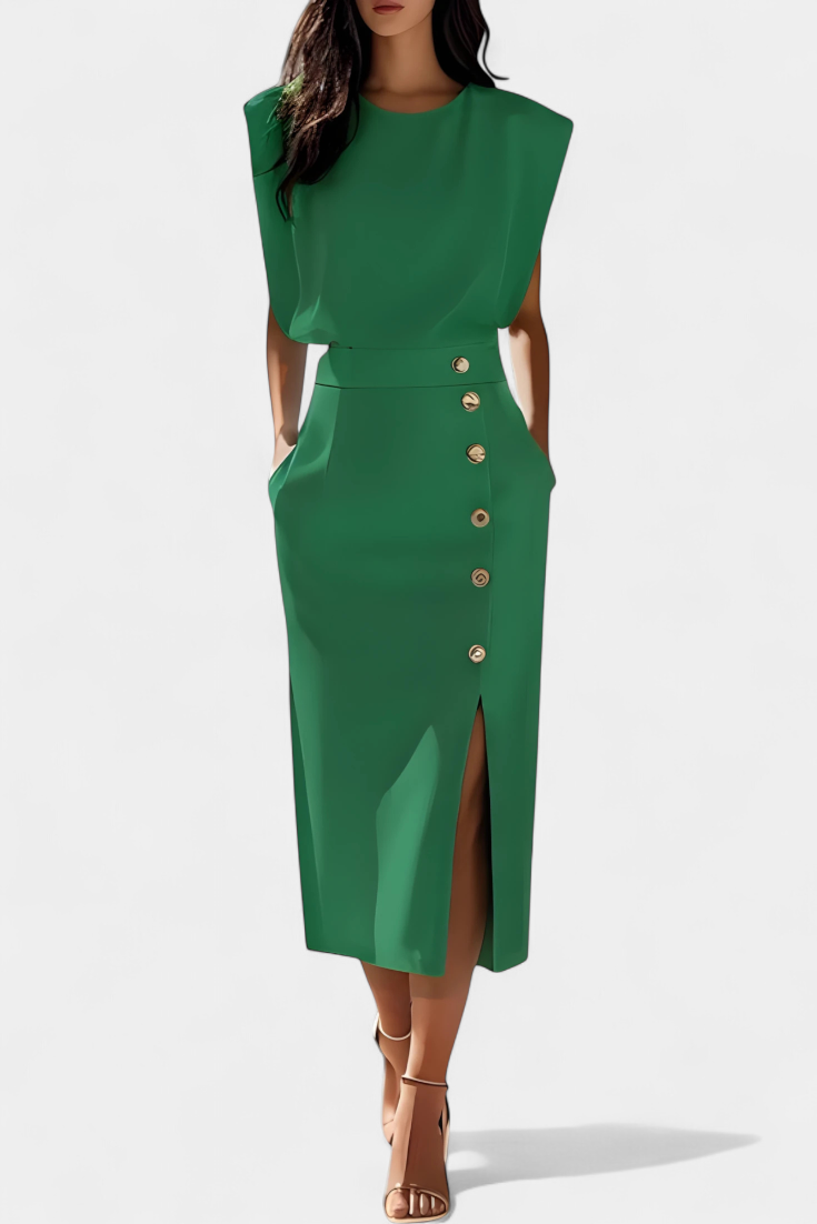 Vestido Midi Manga Larga Botones Exclusivos Y Bolsillo