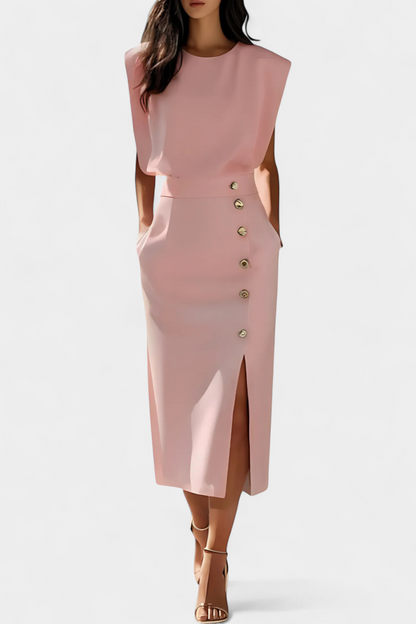 Vestido Midi Manga Larga Botones Exclusivos Y Bolsillo